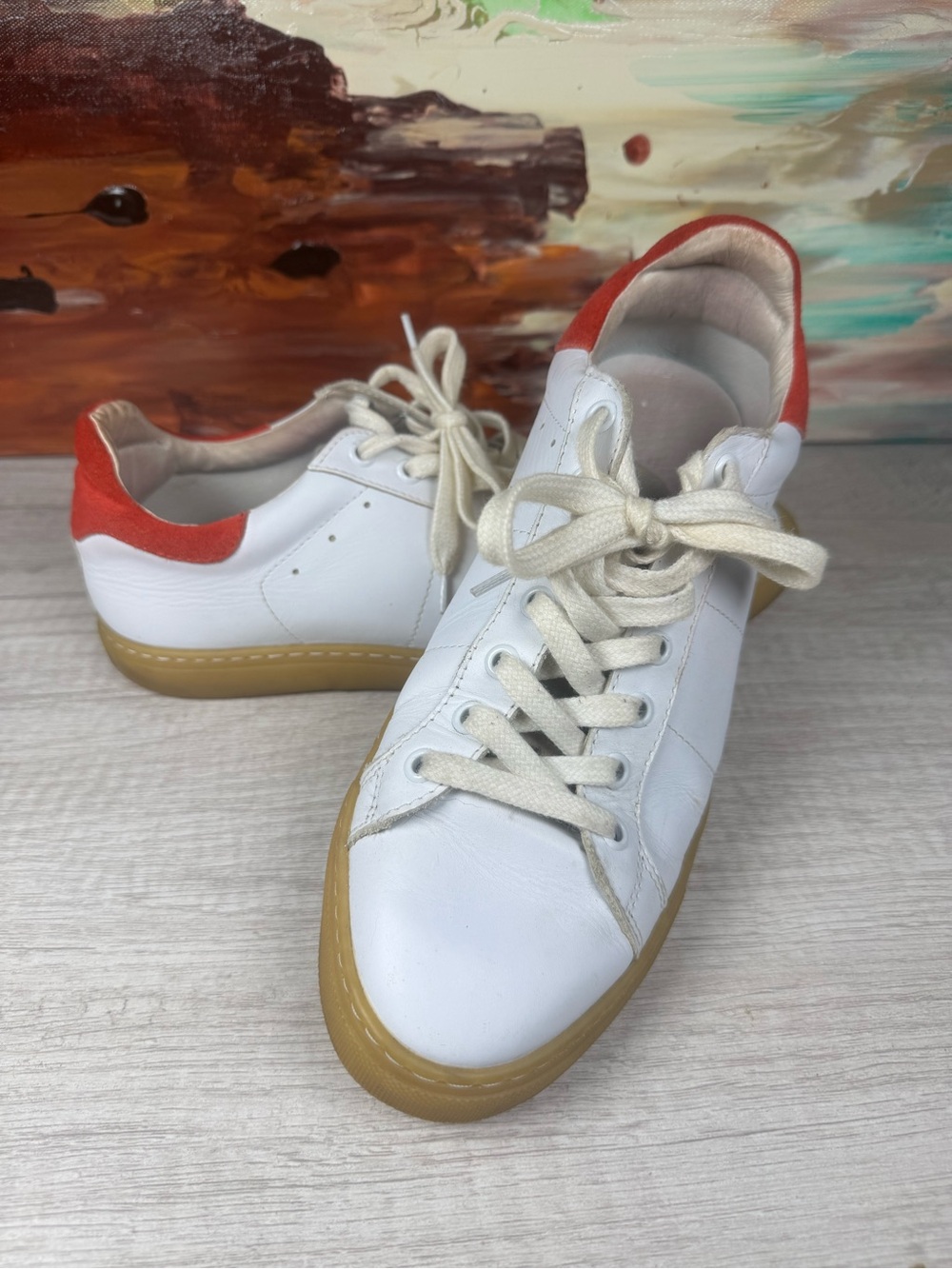 IRO White Leather Sneakers with Red Heel and Gum Sole